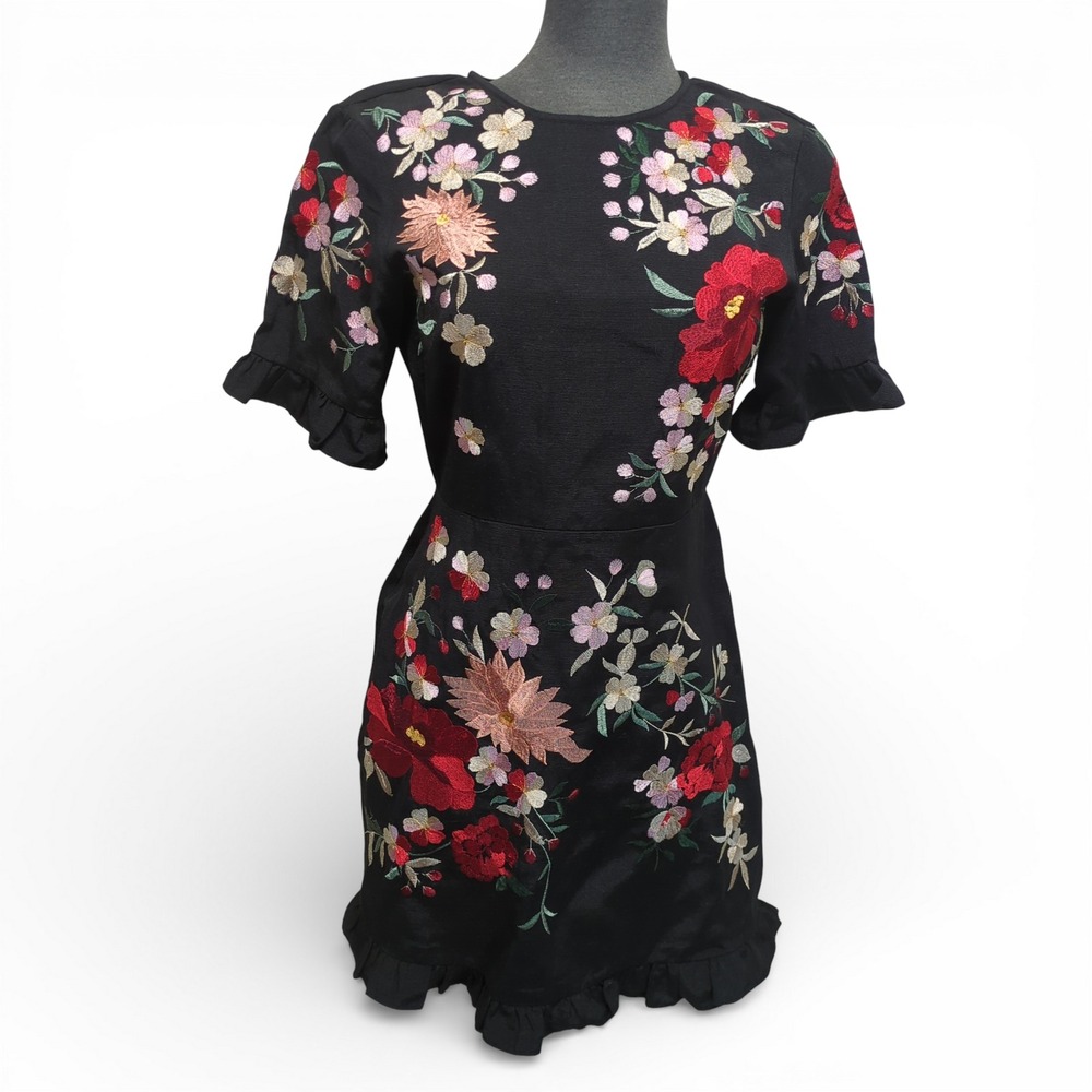 Asos Black Floral Embroidered Dress Size 6